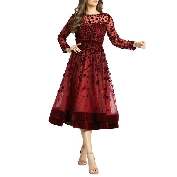 NEW, Mac Duggal Floral Applique Cocktail Dress in BURGUNDY - Size 6 #D6542 - Picture 1 of 5